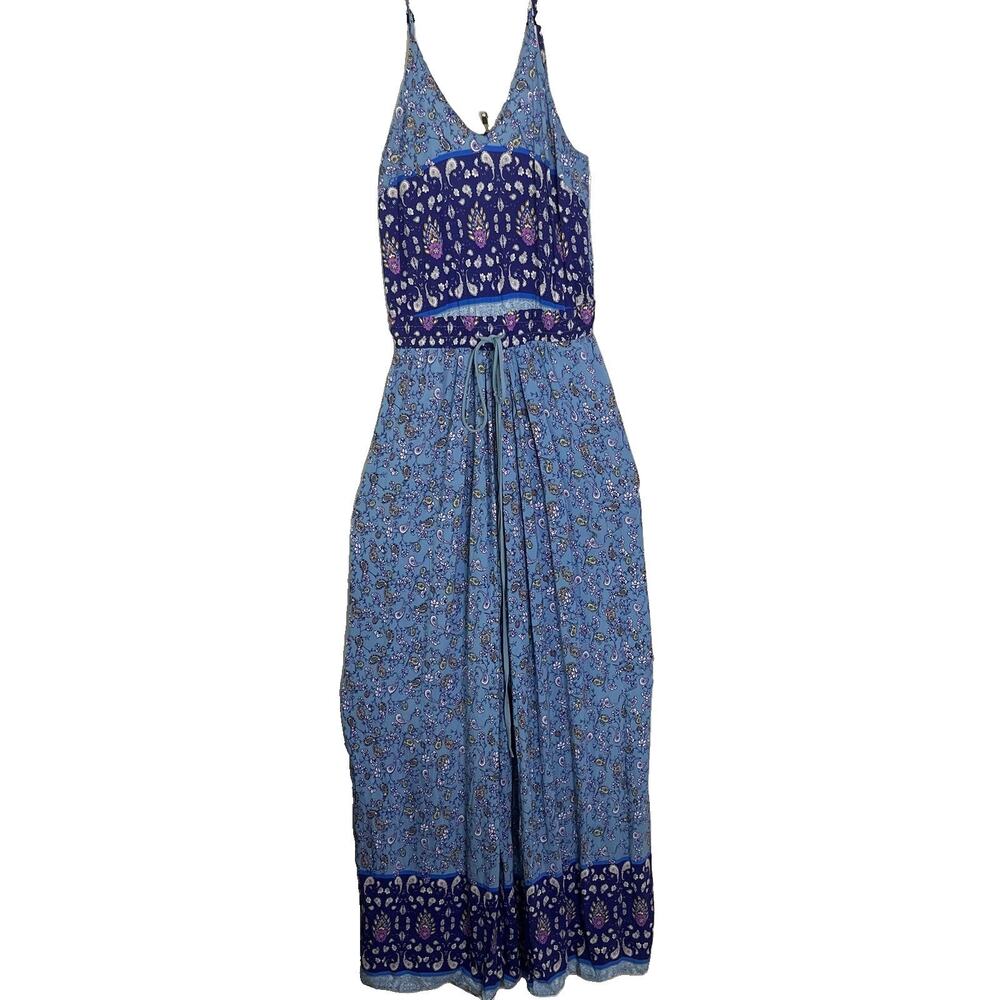 Jaase Jumpsuit Size M Wide Leg Blue Paisley Adjustable Straps Bohemian Festival - Picture 2 of 13